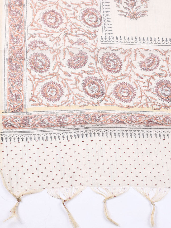 Printed Cotton Blend Unstitched Suit With Pant &amp; Dupatta