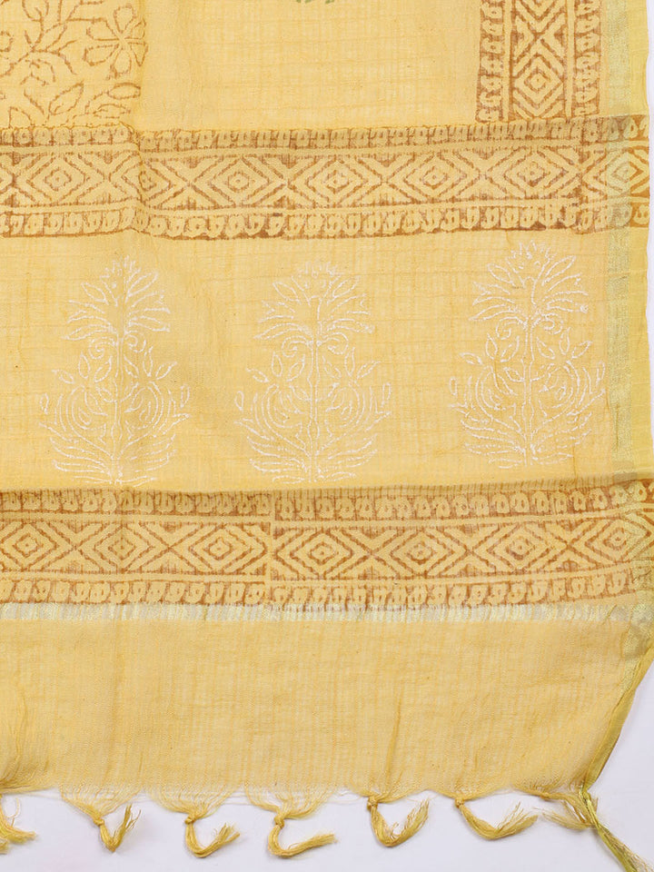 Printed Cotton Blend Unstitched Suit With Pant &amp; Dupatta