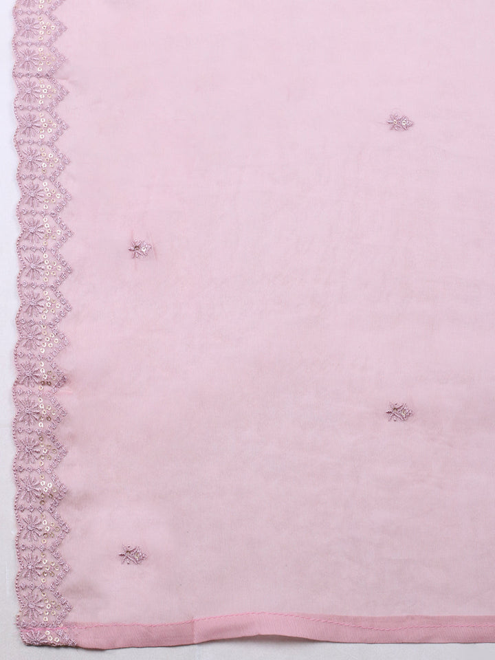 Embroidered Chanderi Unstitched Suit With Pant &amp; Dupatta