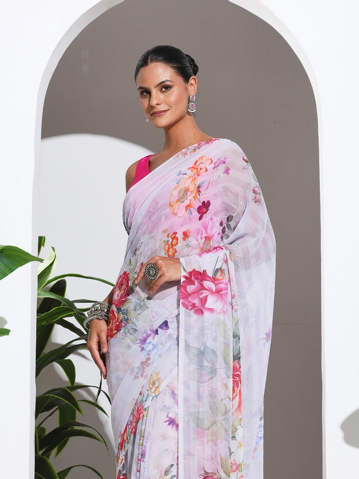 Floral Printed Crepe Saree