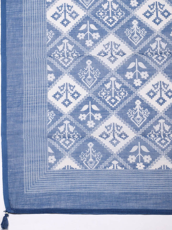 Embroidered Linen Blend Unstitched Suit With Pant &amp; Dupatta