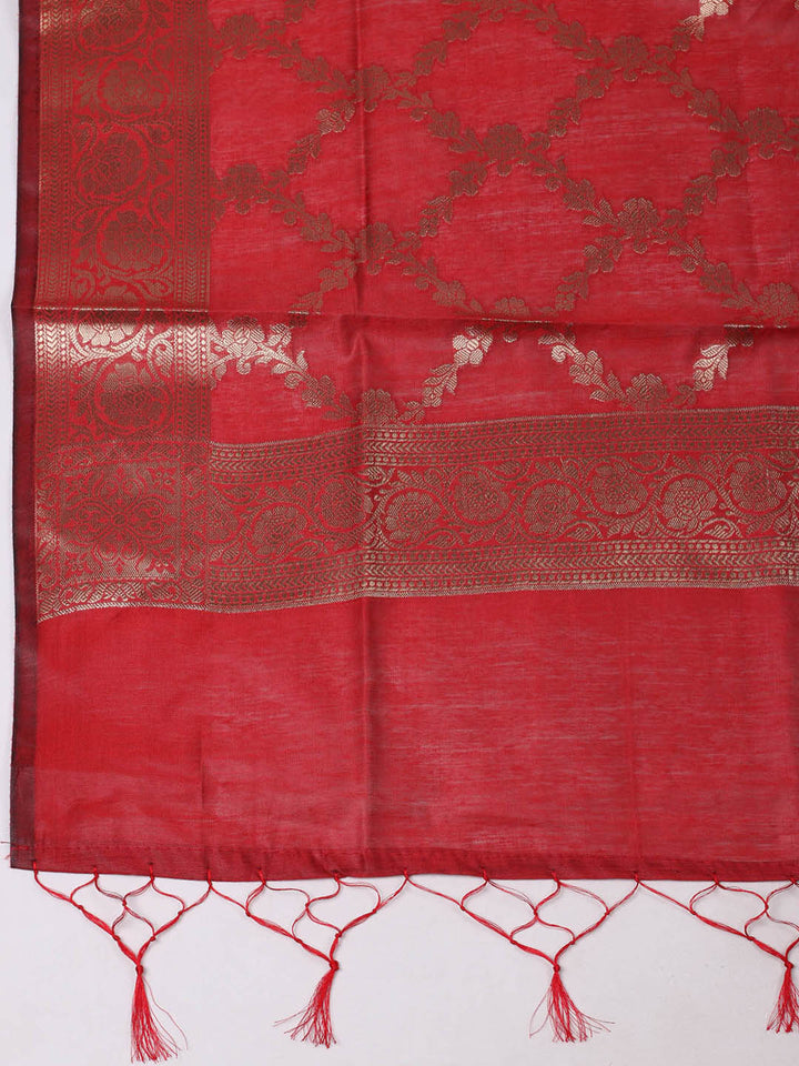 Woven Design Chanderi Unstitched Suit With Pant &amp; Dupatta