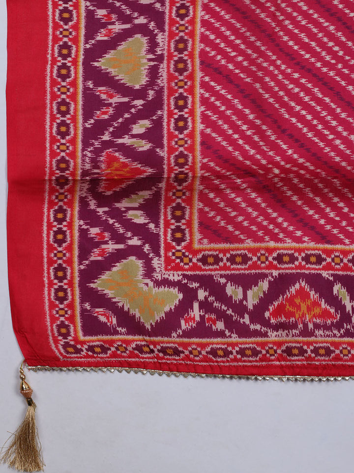 Printed Chanderi Unstitched Suit With Dupatta