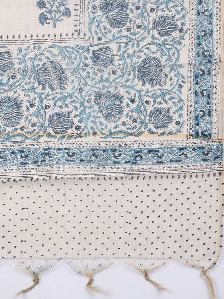 Printed Cotton Blend Unstitched Suit With Pant &amp; Dupatta