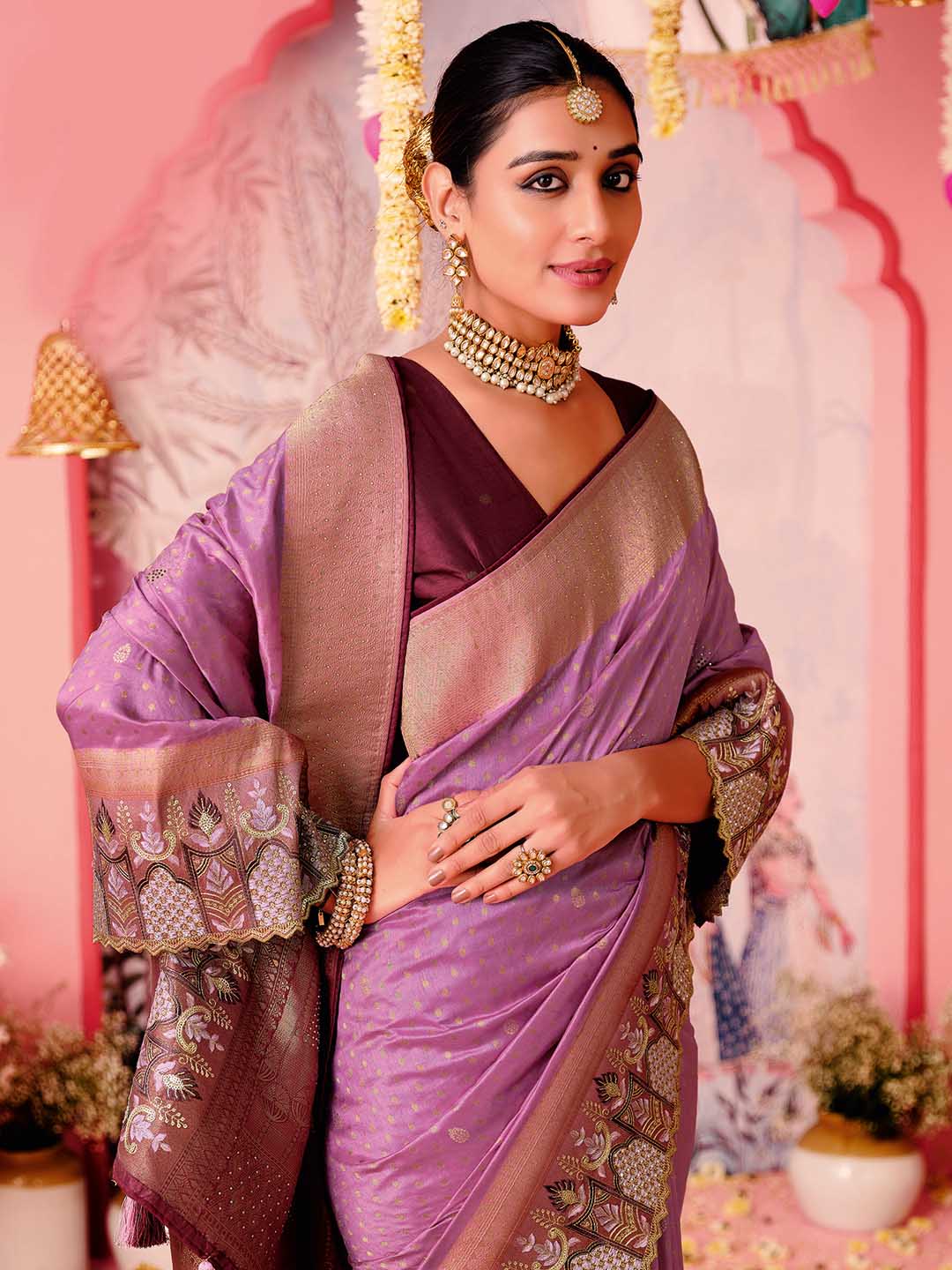 Woven Border Booti Art Silk Saree