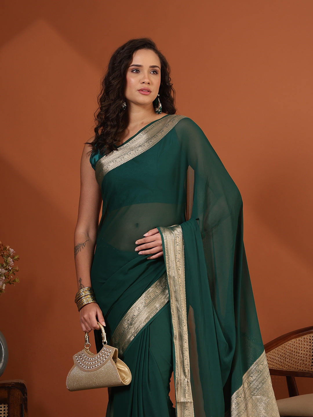 Plain Chiffon Saree