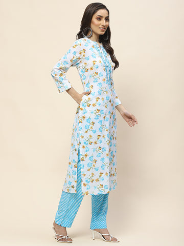 Floral Print Cotton Suit Set With Dupatta