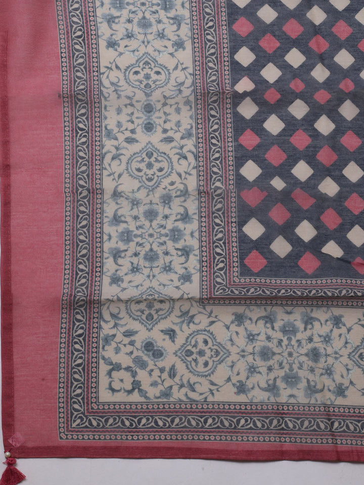 Printed Chanderi Unstitched Suit With Dupatta
