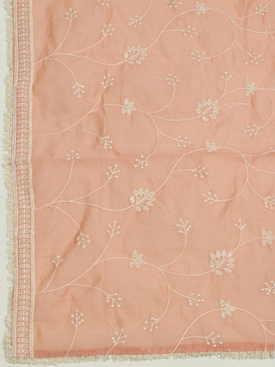 Embroidered Chanderi Unstitched Suit With Pant &amp; Dupatta