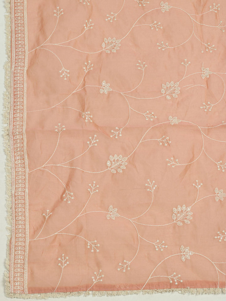 Embroidered Chanderi Unstitched Suit With Pant &amp; Dupatta