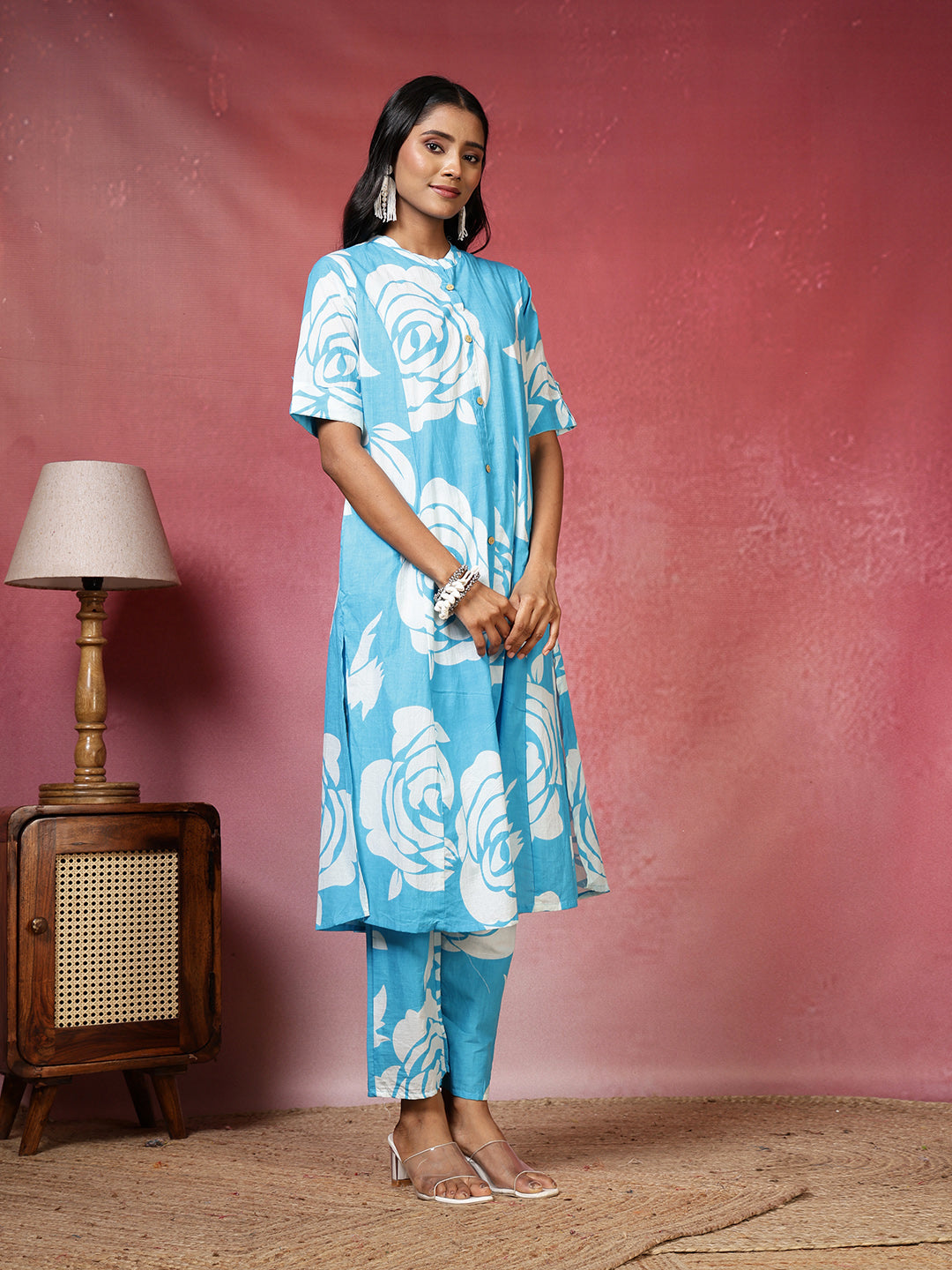 Printed Cotton Blend Kurta With Pants