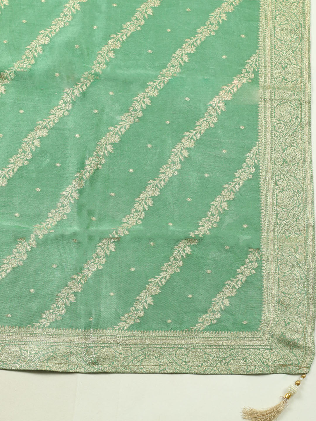 Woven Design Chanderi Unstitched Suit With Pant &amp; Dupatta