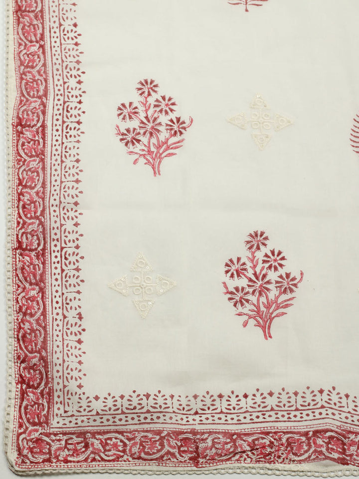 Printed Cotton Blend Unstitched Suit With Pant &amp; Dupatta