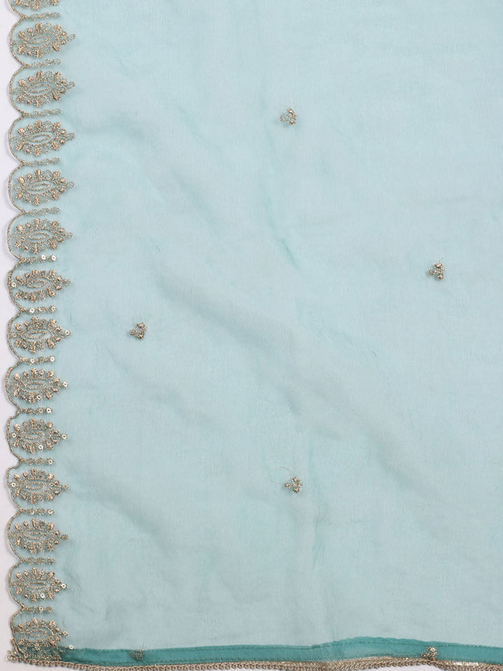 Neck Embroidered Chanderi Unstitched Suit With Dupatta