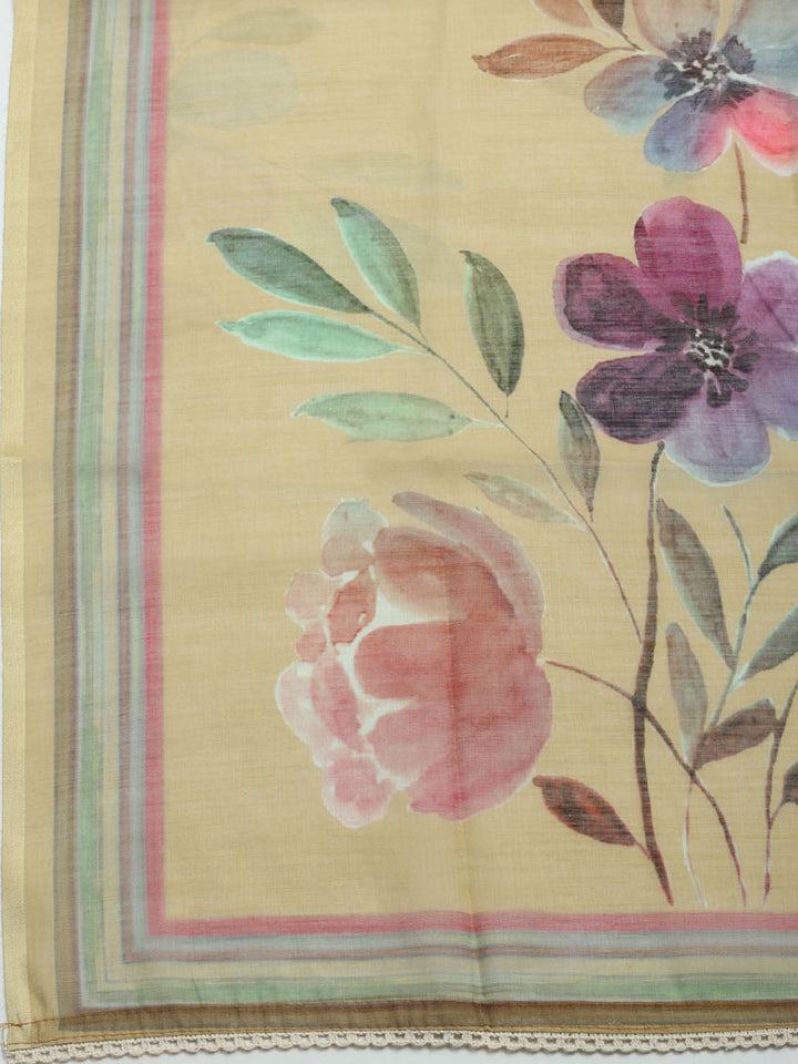 Printed Linen Unstitched Kurta With Pant &amp; Dupatta