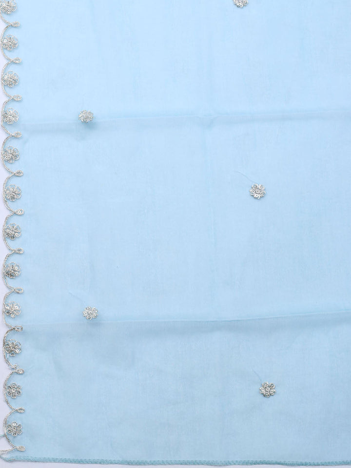 Neck Embroidered Organza Unstitched Suit With Dupatta