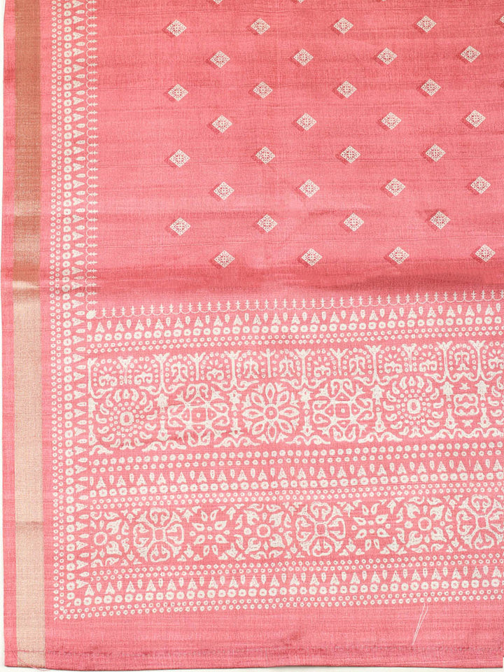 Printed Tussar Unstitched Suit With Pant &amp; Dupatta