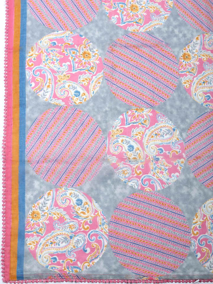 Embroidered Cotton Blend Unstitched Suit With Pant &amp; Dupatta