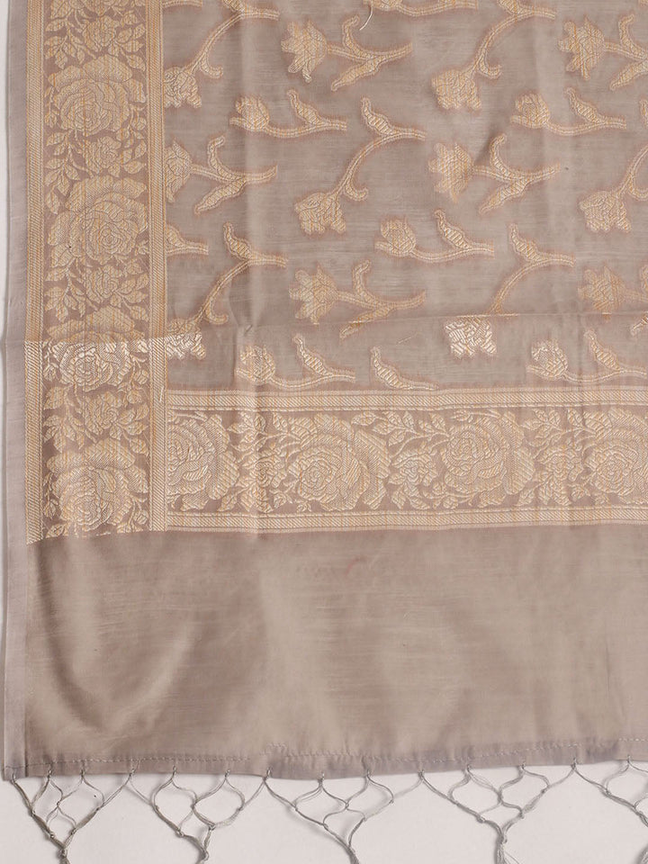 Woven Design Chanderi Unstitched Suit With Pant &amp; Dupatta