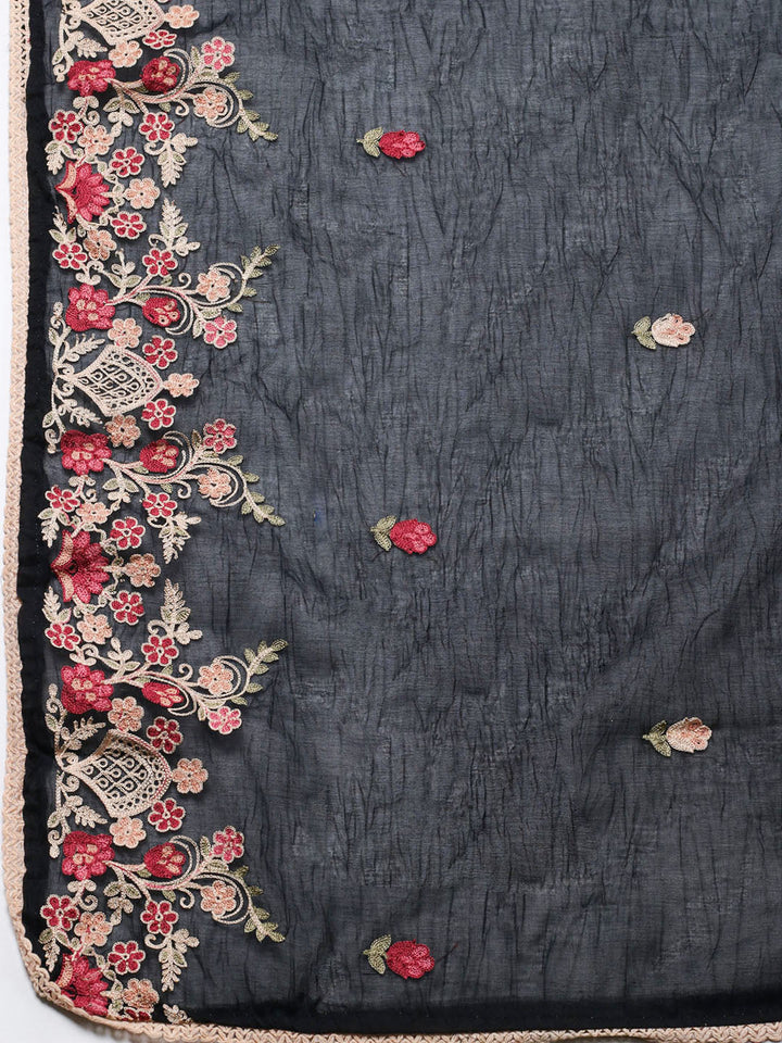 Embroidered Cotton Blend Unstitched Suit With Pant &amp; Dupatta
