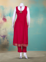 Embroidered Banarasi Rani Suit With Pant & Dupatta