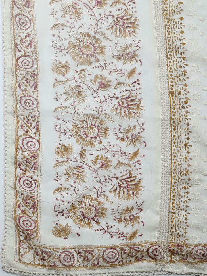 Embroidered Cotton Blend Unstitched Suit With Pant &amp; Dupatta