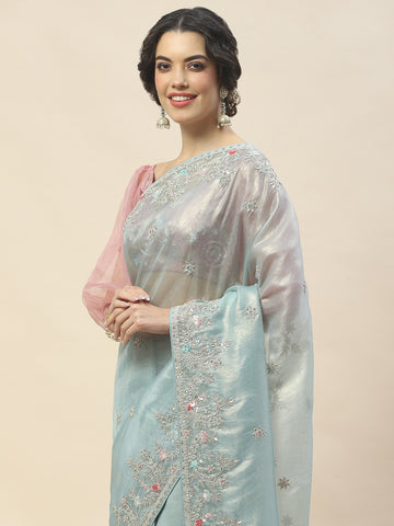 Sequence Embroidery Tissue Saree