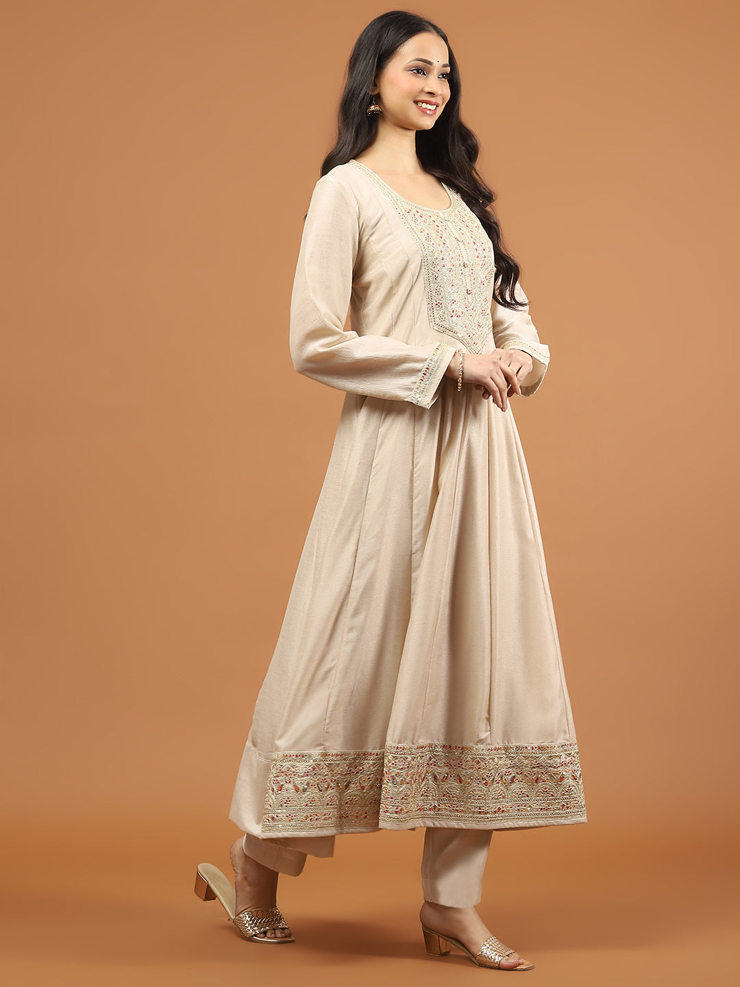 Zari Embroidery Art Silk Kurta With Pants &amp; Dupatta