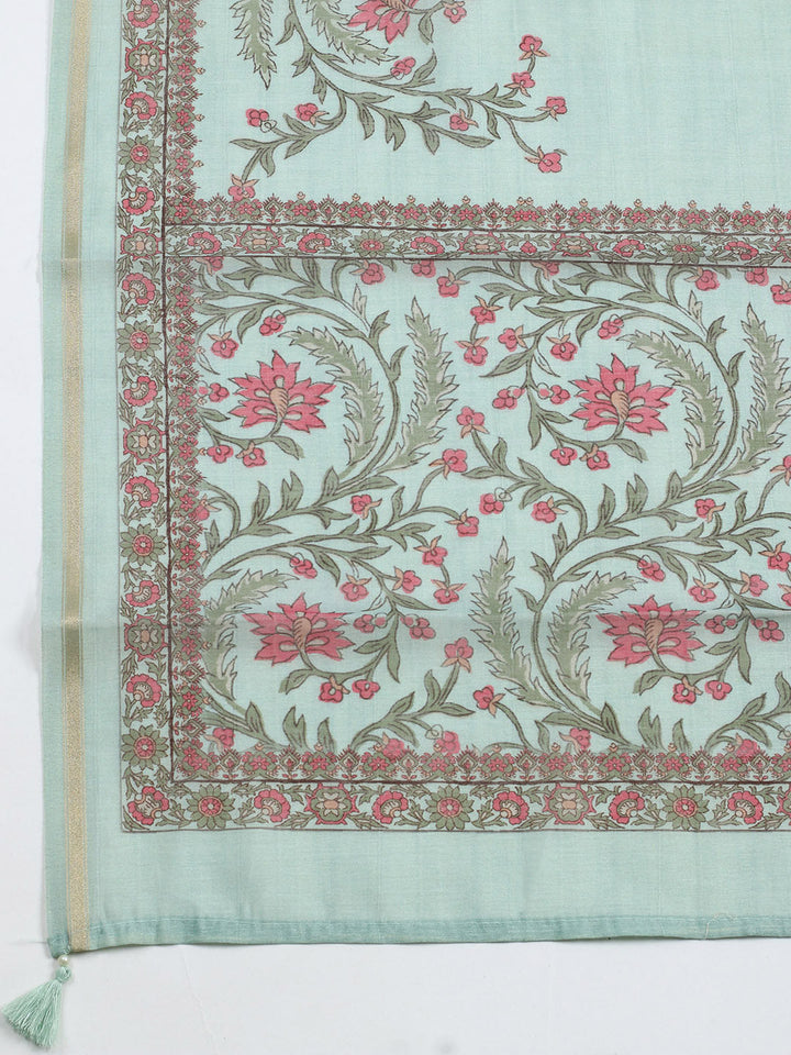 Embroidered Chanderi Unstitched Suit With Pant &amp; Dupatta