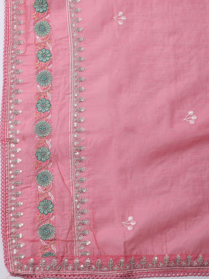 Embroidered Chanderi Unstitched Kurta With Pant &amp; Dupatta