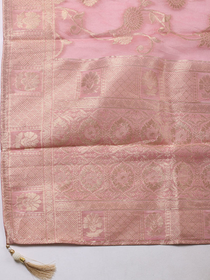 Embroidered Chanderi Unstitched Suit With Pant &amp; Dupatta