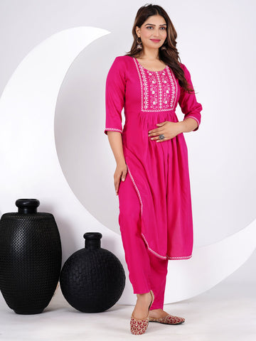 Neck Embroidery Rayon Kurta With Pants