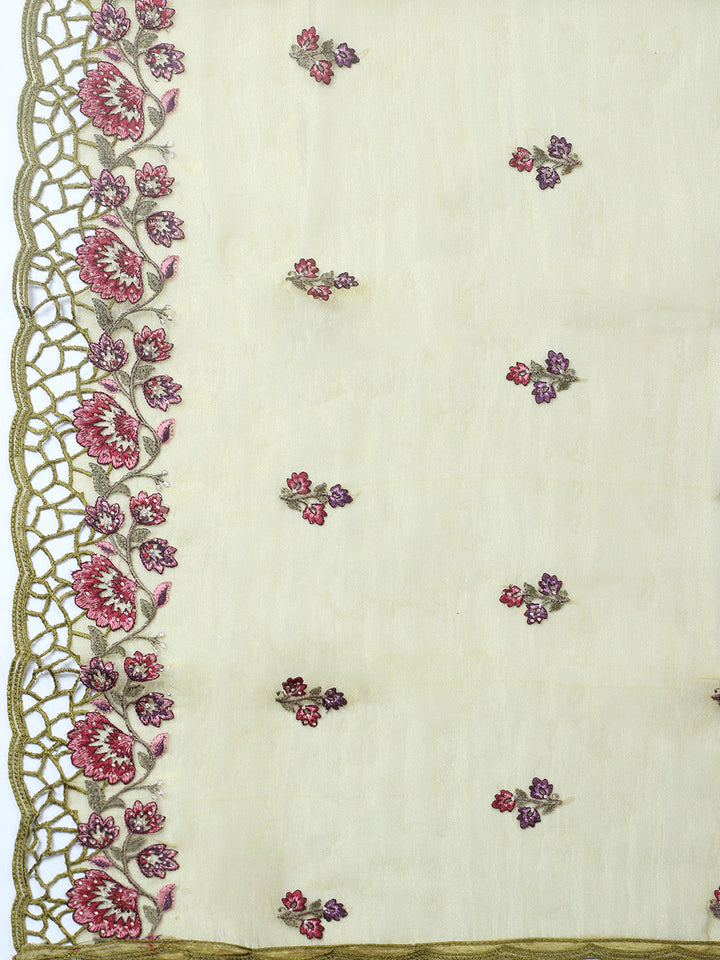 Embroidered Tissue Unstitched Suit With Pant &amp; Dupatta