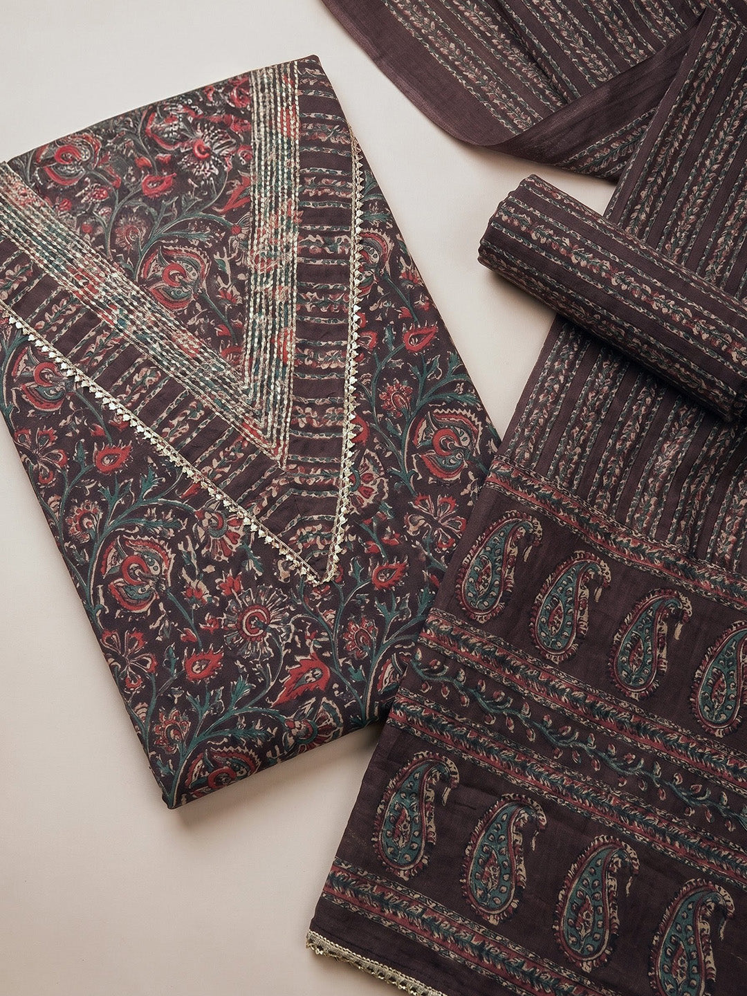 Printed Cotton Blend Unstitched Suit With Pant &amp; Dupatta