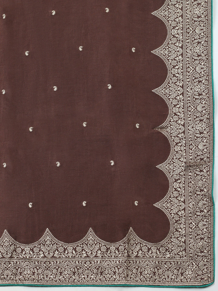 Embroidered Chanderi Unstitched Suit With Pant &amp; Dupatta