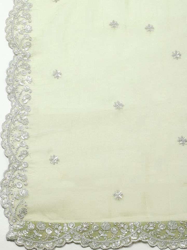 Embroidered Organza Unstitched Suit With Pant &amp; Dupatta