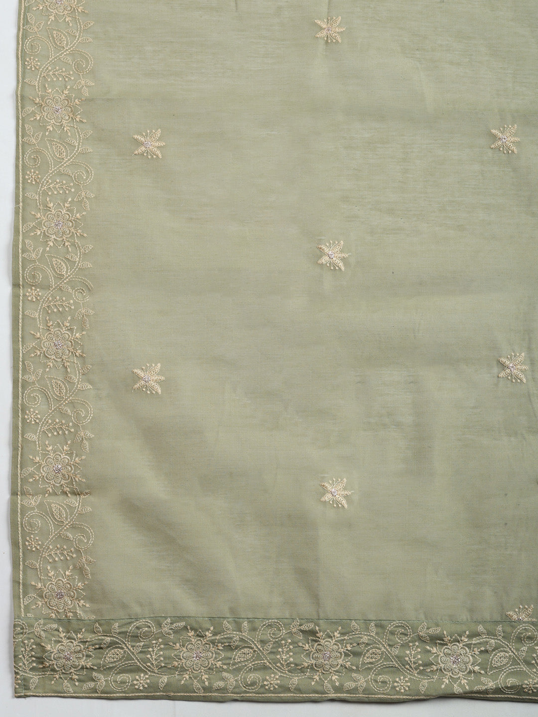 Embroidered Cotton Blend Unstitched Suit With Pant &amp; Dupatta