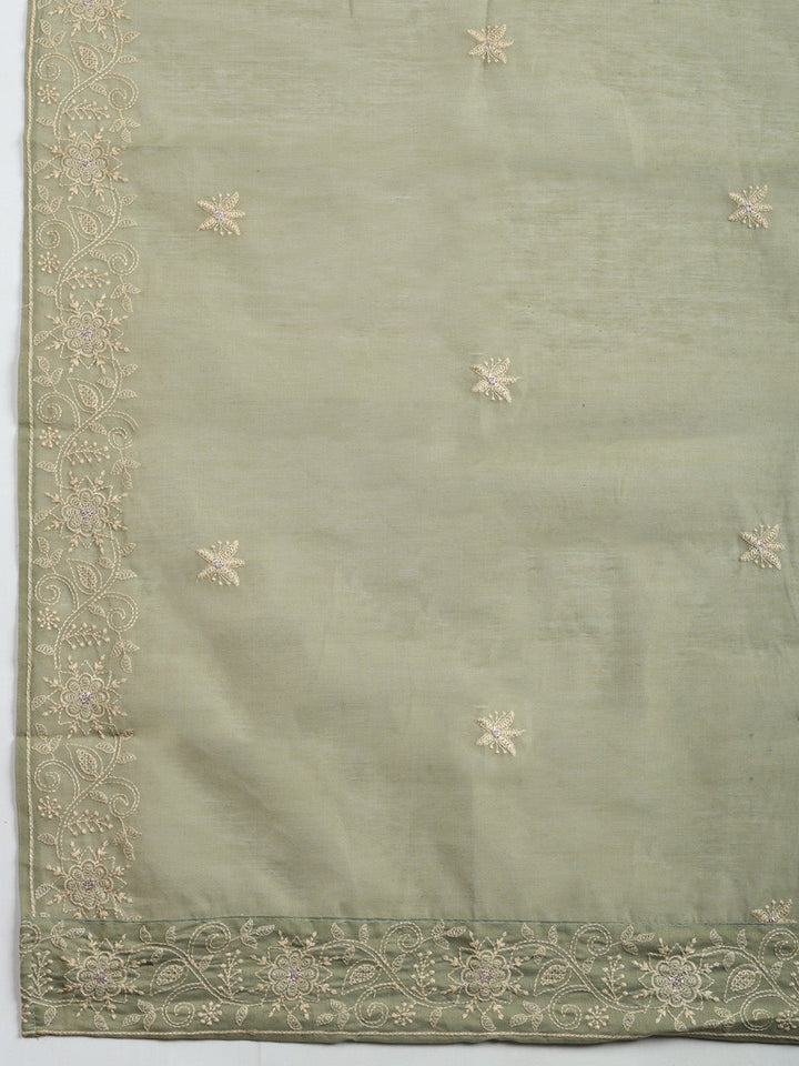 Embroidered Cotton Blend Unstitched Suit With Pant &amp; Dupatta