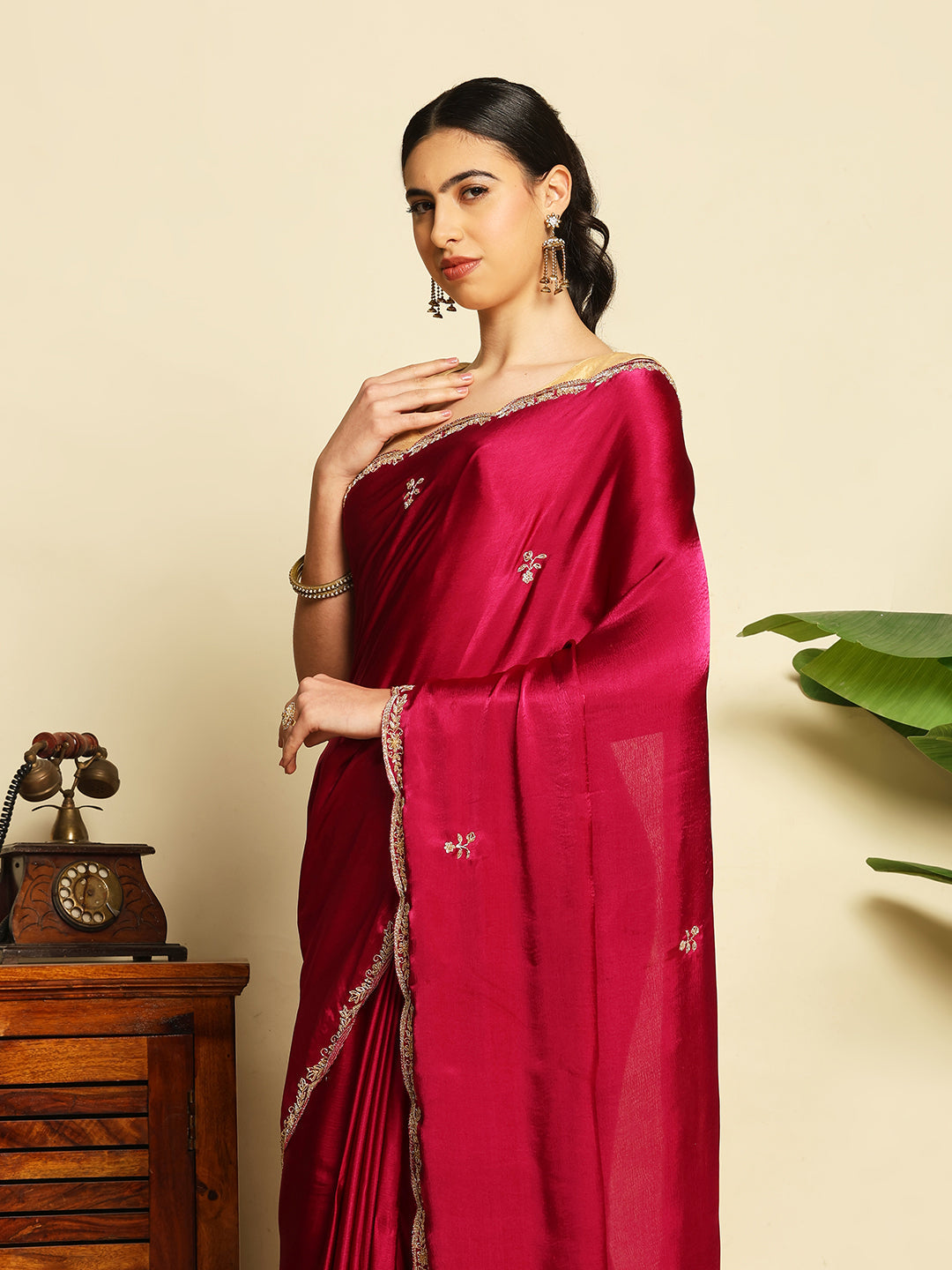 Stone Embroidery Chinnon Saree