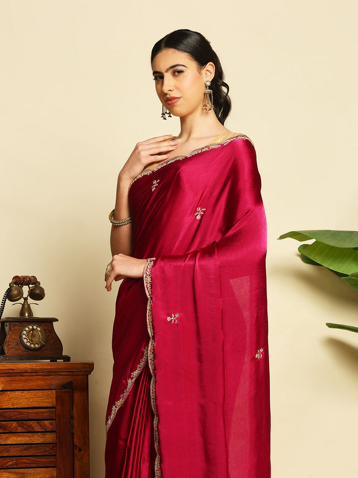 Stone Embroidery Chinnon Saree