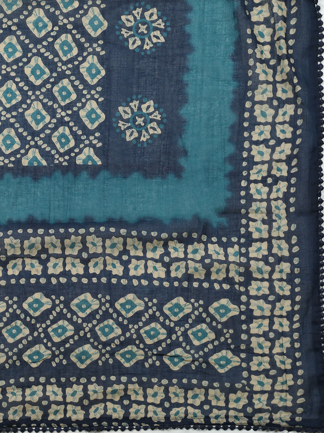 Embroidered Cotton Blend Unstitched Suit With Pant Dupatta