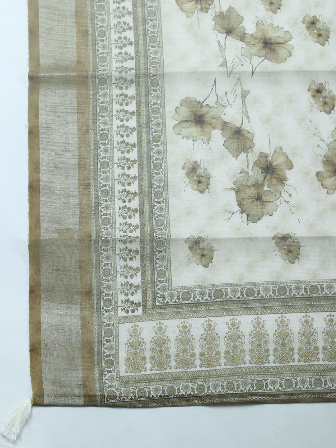 Embroidered Linen Blend Unstitched Suit With Pant &amp; Dupatta