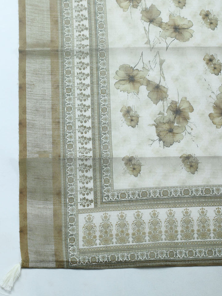 Embroidered Linen Blend Unstitched Suit With Pant &amp; Dupatta