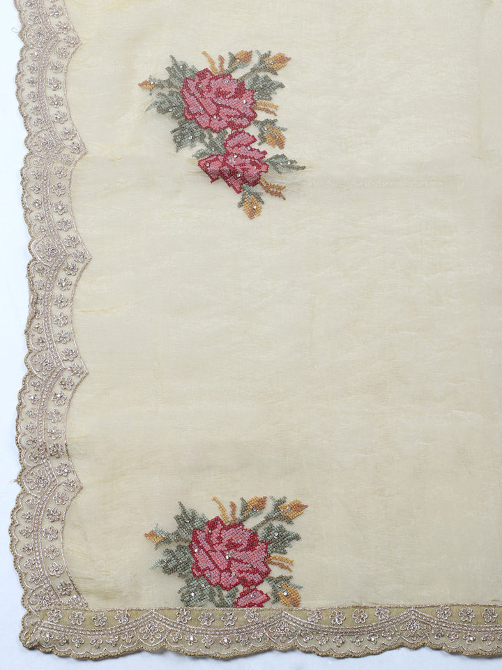 Embroidered Tissue Unstitched Suit With Pant &amp; Dupatta