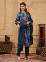 Printed Muslin Kurta With Pants & Dupatta