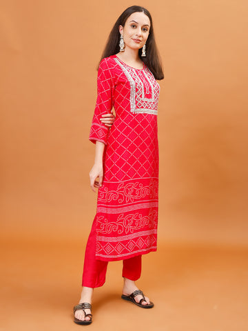 Gota Work Cotton Kurta With Pants & Dupatta