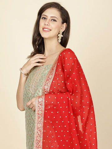 Woven Chanderi Unstitched Suit Piece With Dupatta