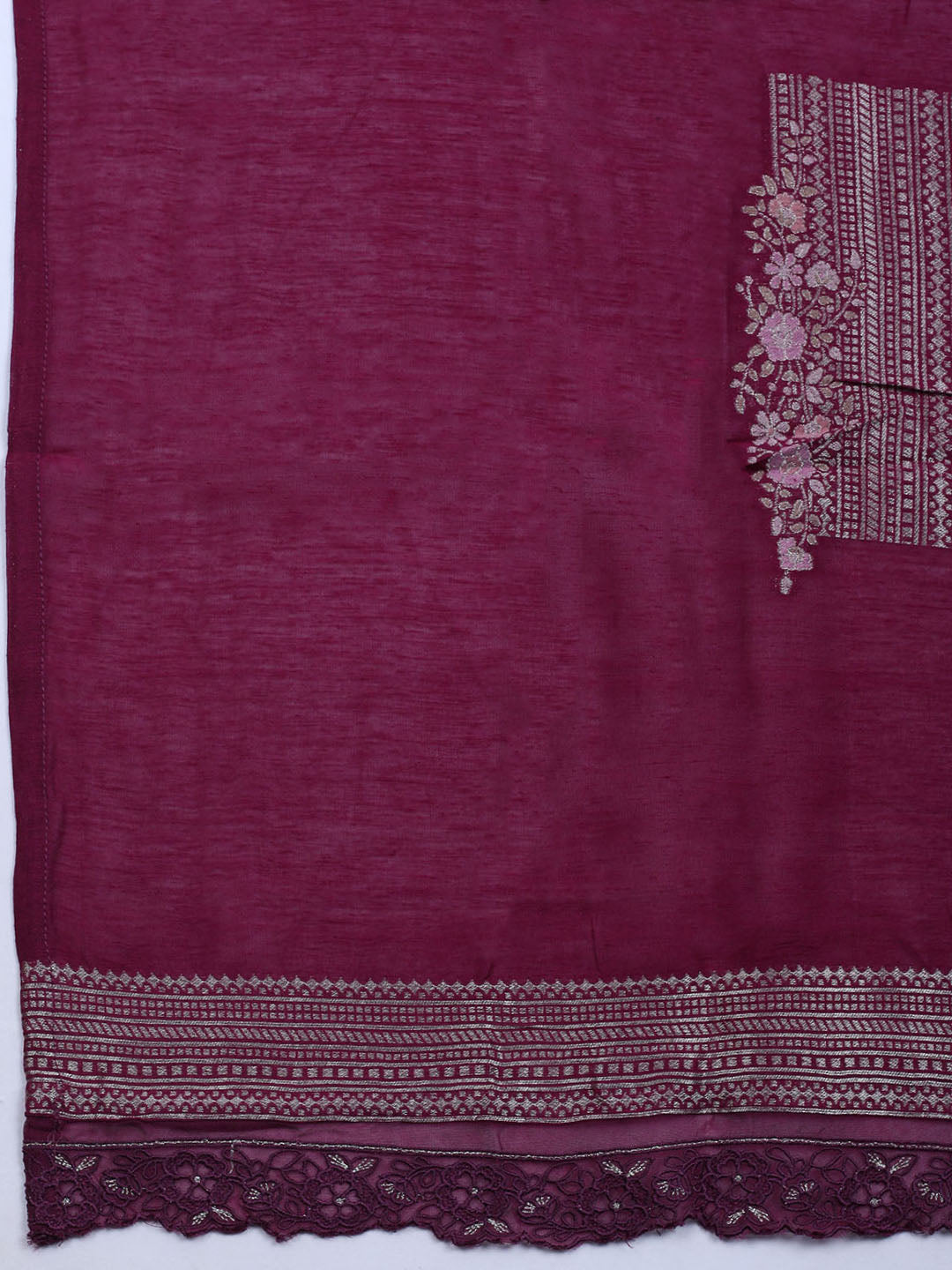 Embroidered Chanderi Unstitched Suit With Dupatta