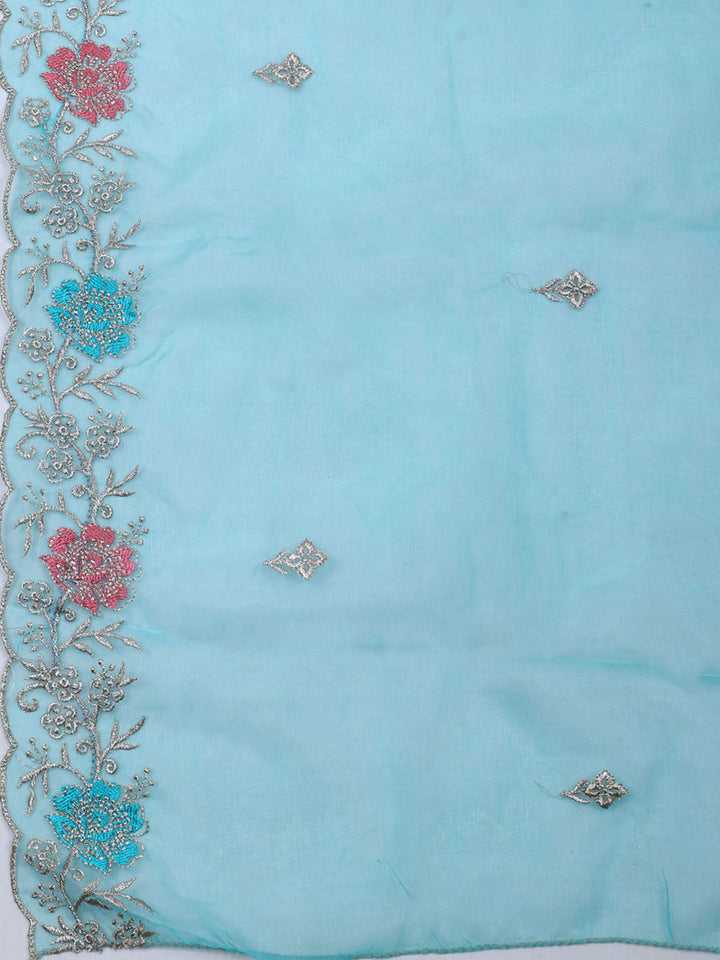 Embroidered Chanderi Unstitched Suit With Dupatta