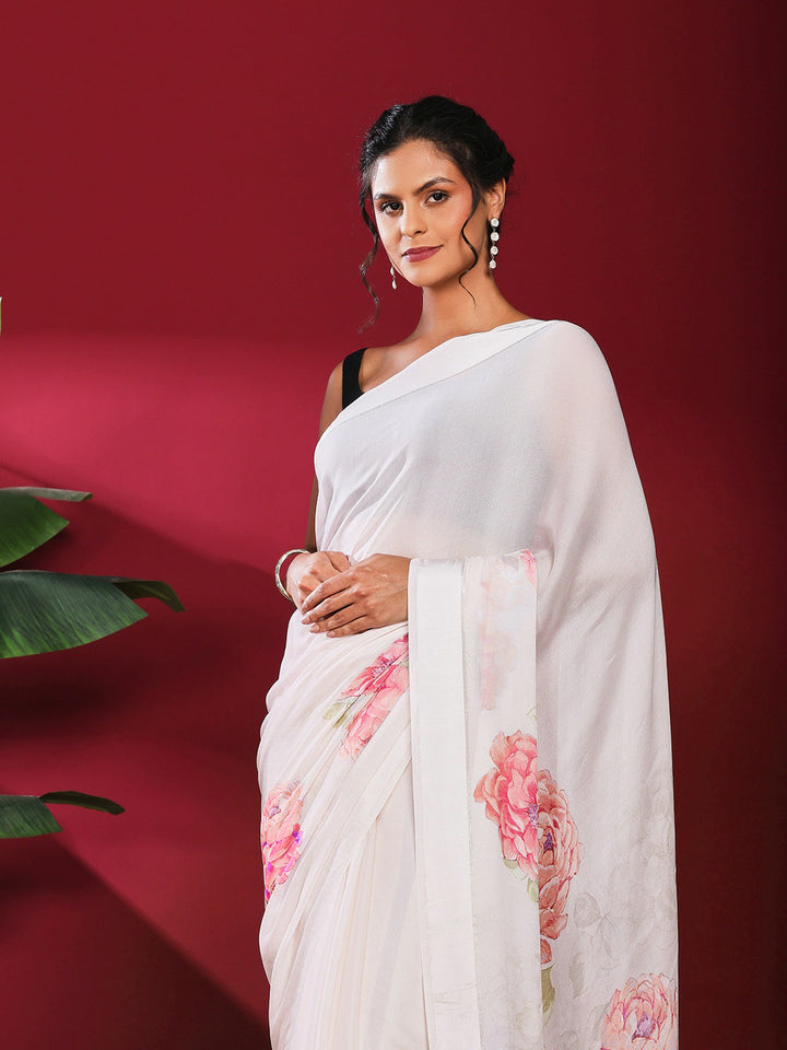 Floral Printed Crepe Saree